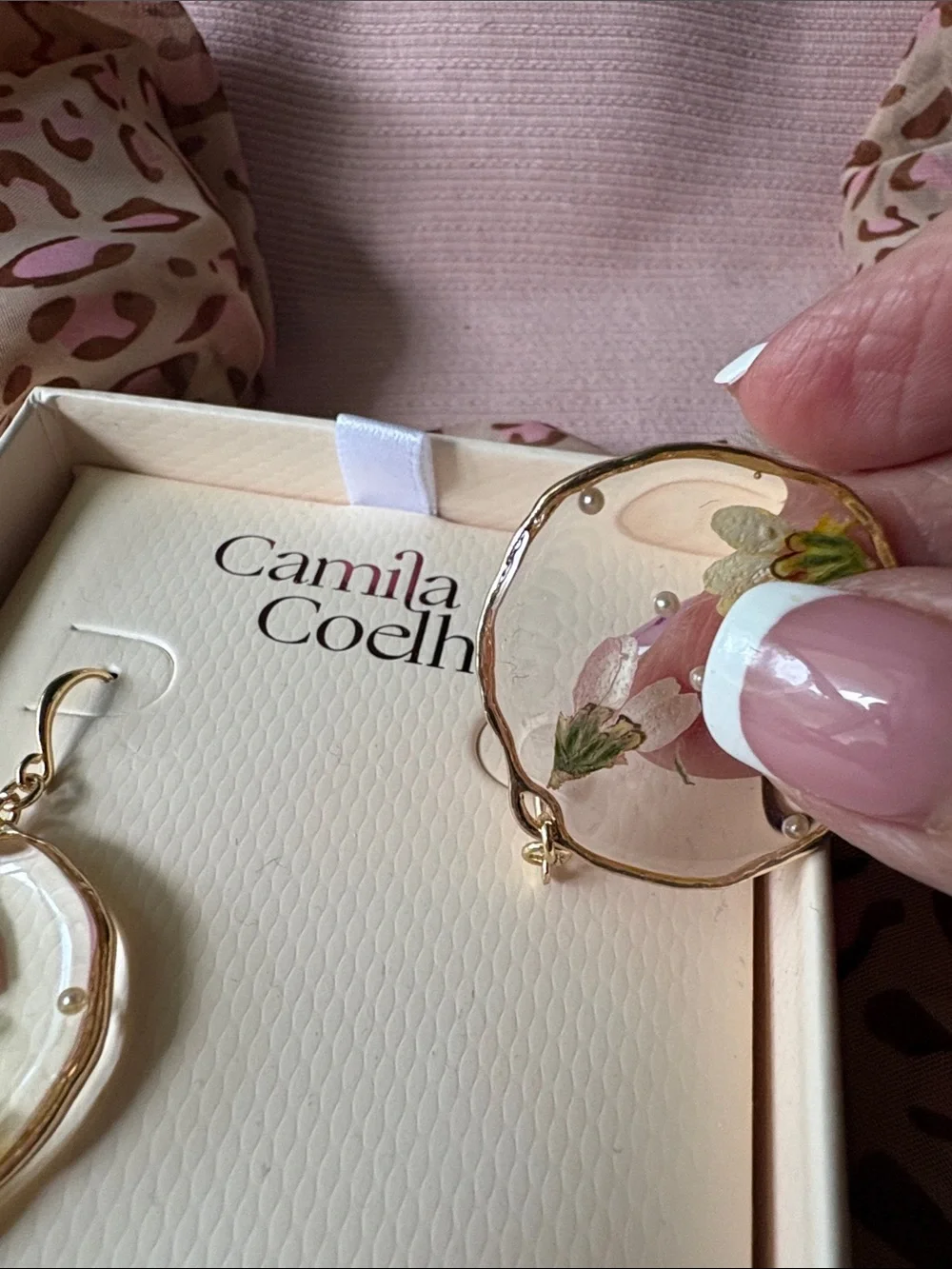 Camila Coelho Pink and Yellow Floral Resin Drop Earrings with Gold Trim